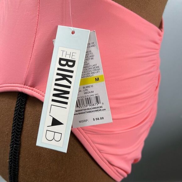 The Bikini Lab Rack Solid Plunge Shirred Booty One-Piece Halter Women’s Medium - Picture 9 of 12